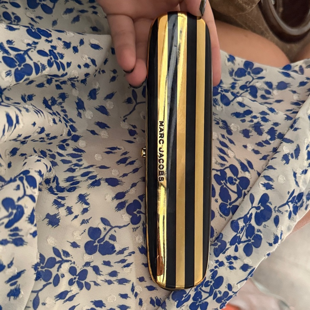Marc Jacobs Black and Gold Striped Glasses Case